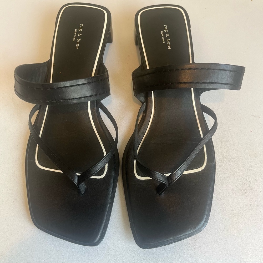 Rag & Bone Women's Colt Black Mid-Heel Sandal Size 9.5 Square Toe - Picture 1 of 16